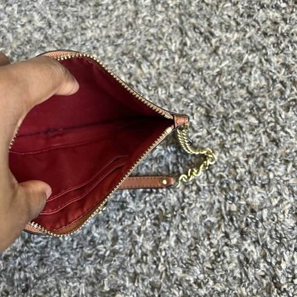 Coach Zip Brown Leather Wristlet Wallet Chain Card Slots 4X7 - Picture 4 of 5